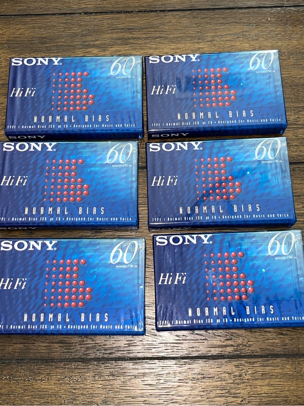 SONY HiFi 60 Minute Blank Normal Bias Cassettes NEW -Factory Sealed- Lot of 6